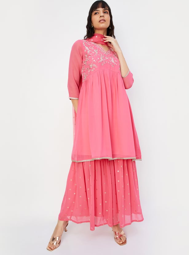Women Embroidered Flared Kurta Set