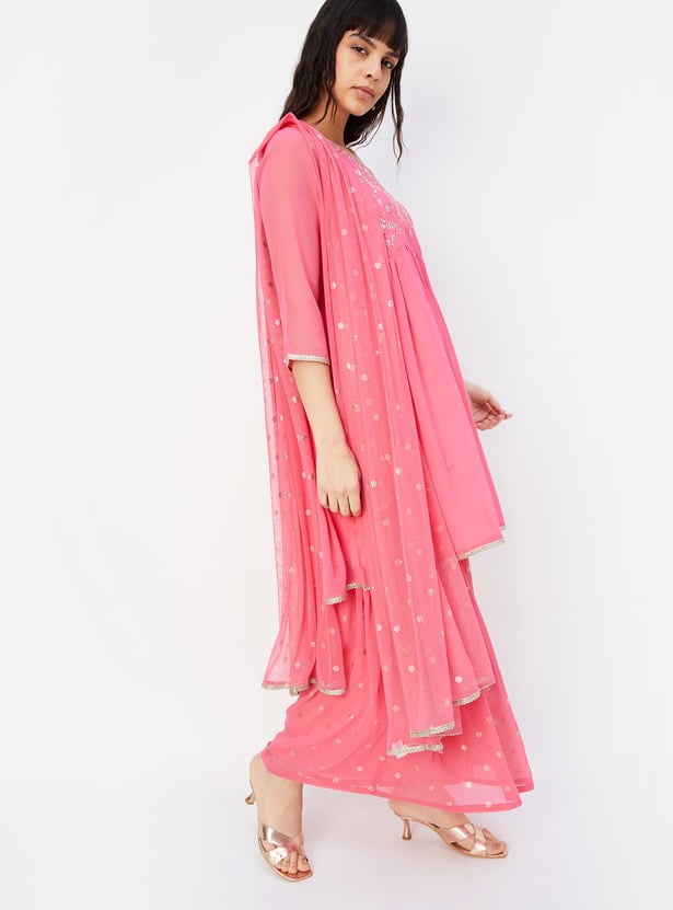 Women Embroidered Flared Kurta Set