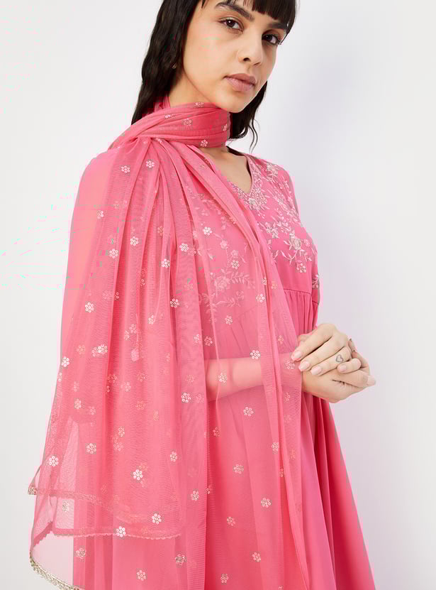 Women Embroidered Flared Kurta Set