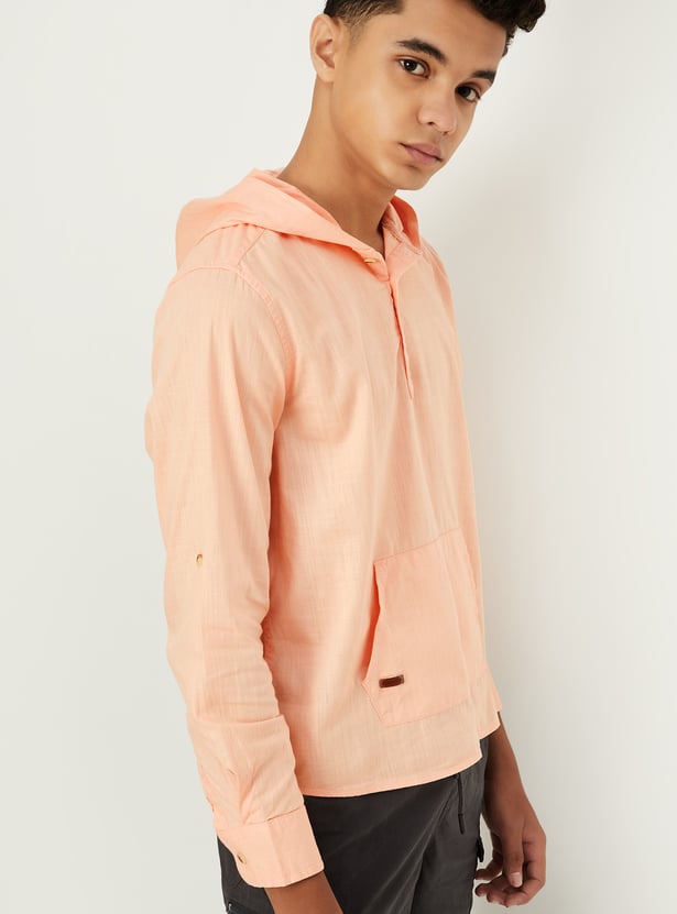 Boys Solid Hooded Shirt