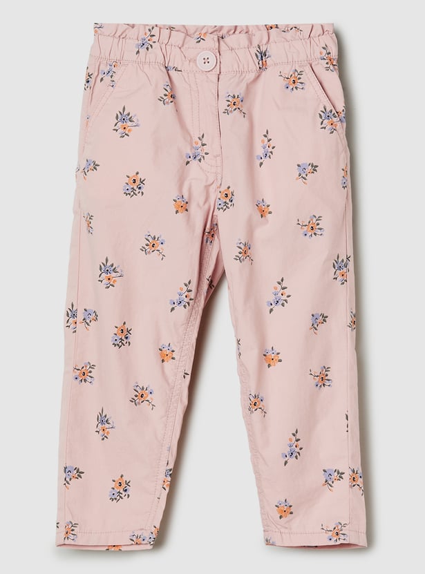 Girls Printed Paperbag Waist Trousers