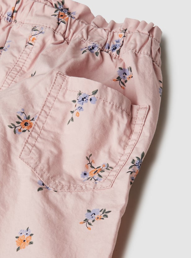 Girls Printed Paperbag Waist Trousers