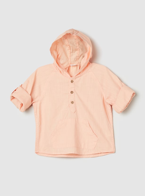 Boys Solid Hooded Shirt