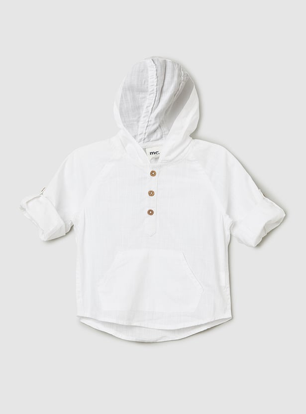 Boys Solid Hooded Shirt