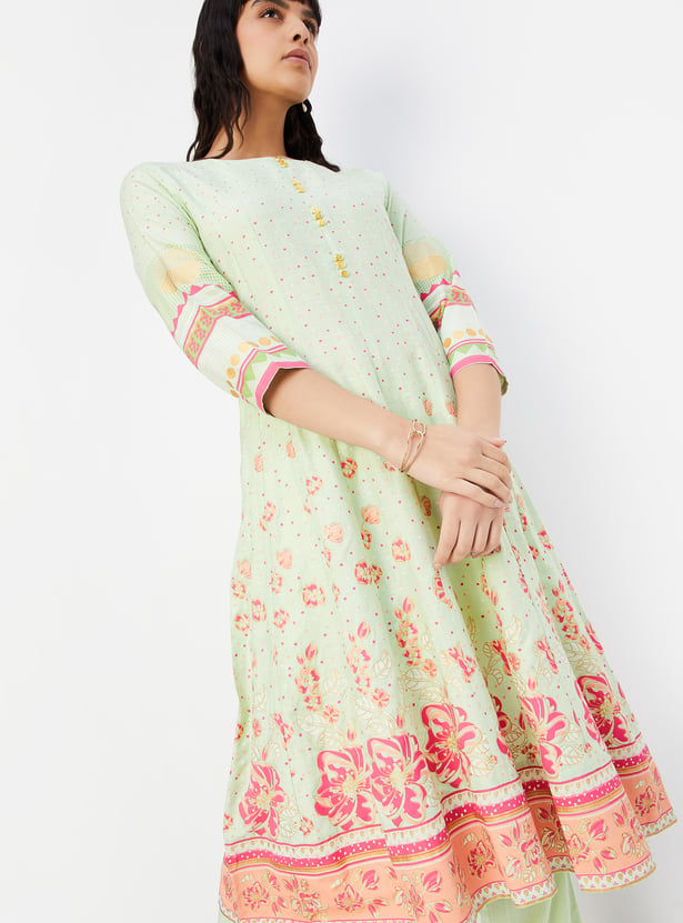 Women Printed Kalidar Kurta with Straight Pants