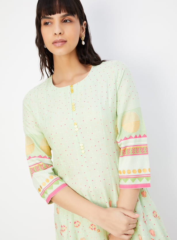 Women Printed Kalidar Kurta with Straight Pants