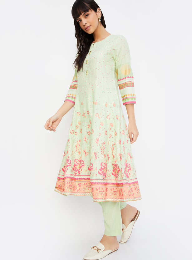 Women Printed Kalidar Kurta with Straight Pants