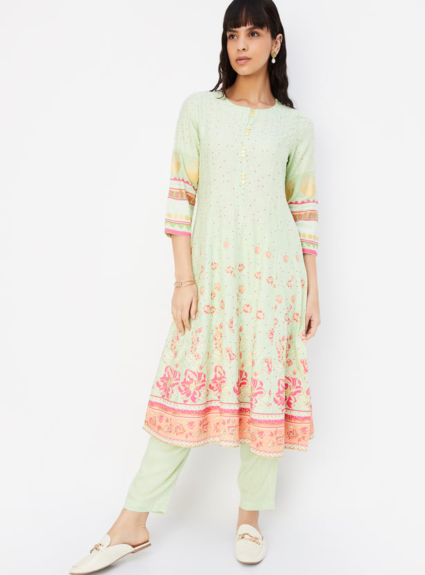 Women Printed Kalidar Kurta with Straight Pants