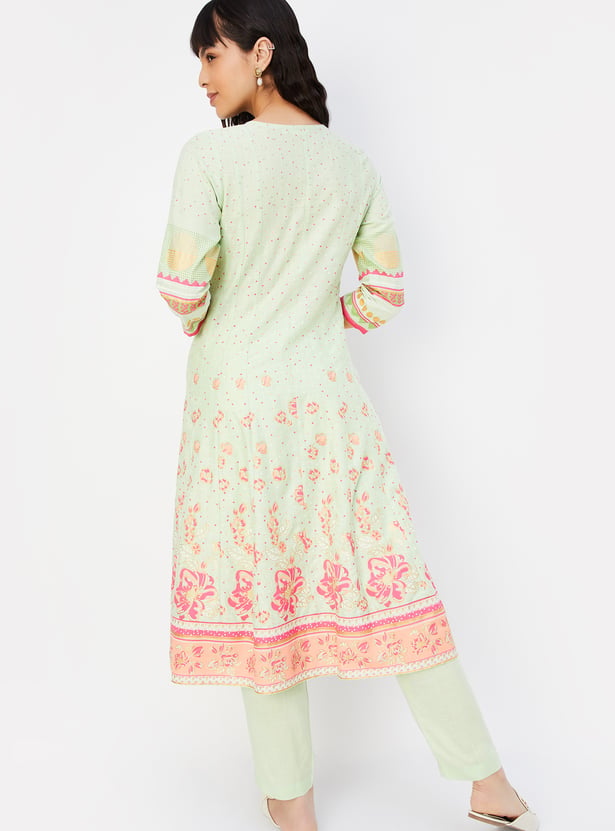 Women Printed Kalidar Kurta with Straight Pants