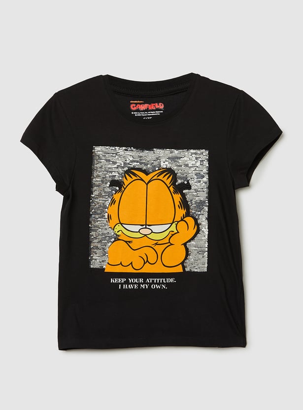 Girls Sequinned Garfield T-shirt