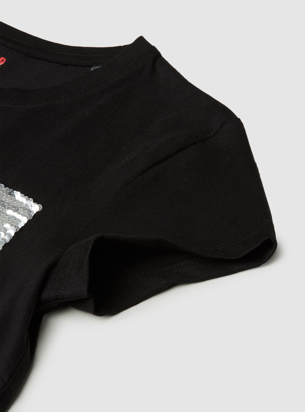 Girls Sequinned Garfield T-shirt