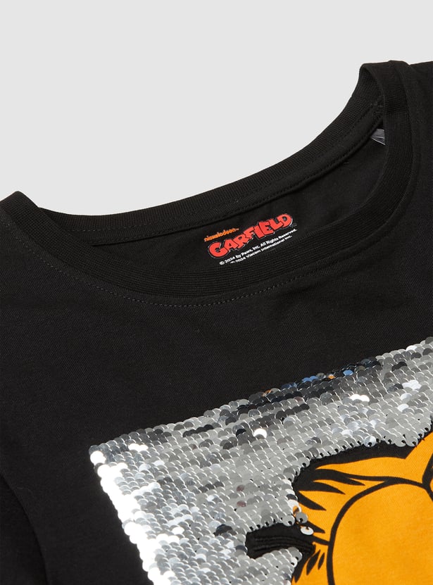 Girls Sequinned Garfield T-shirt