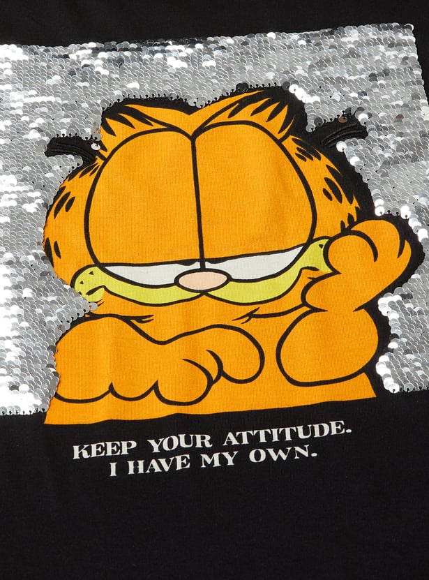 Girls Sequinned Garfield T-shirt