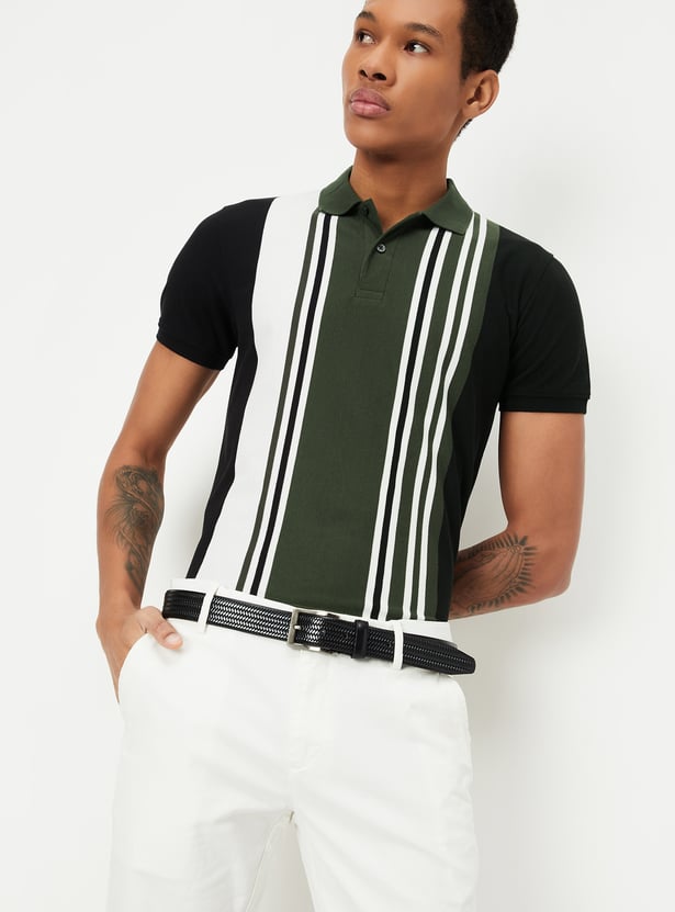 Green striped polo shirt on sale