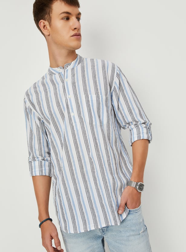 Men Striped Yarn Dyed Short Kurta