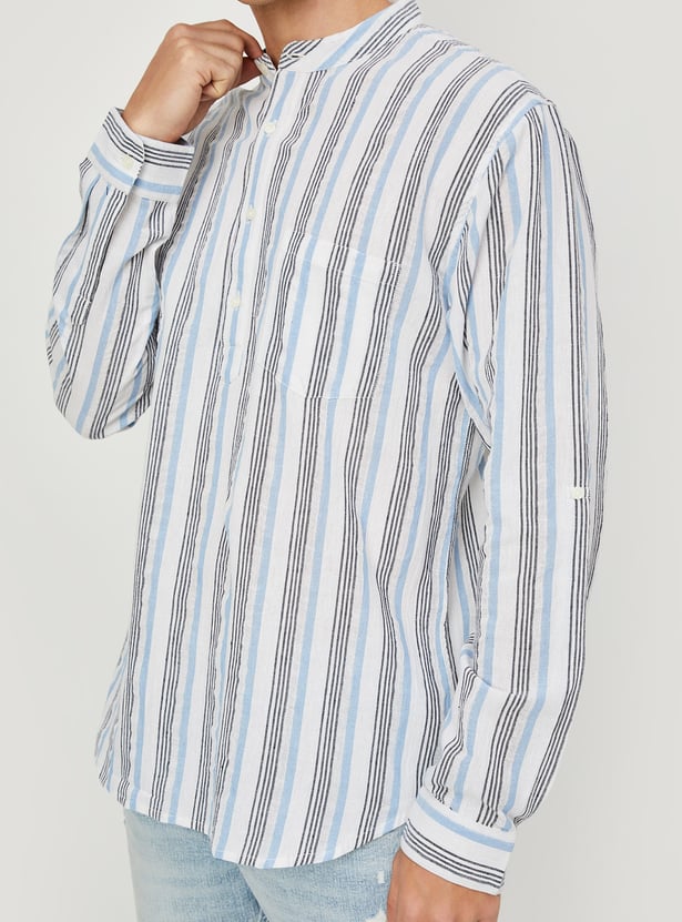 Men Striped Yarn Dyed Short Kurta