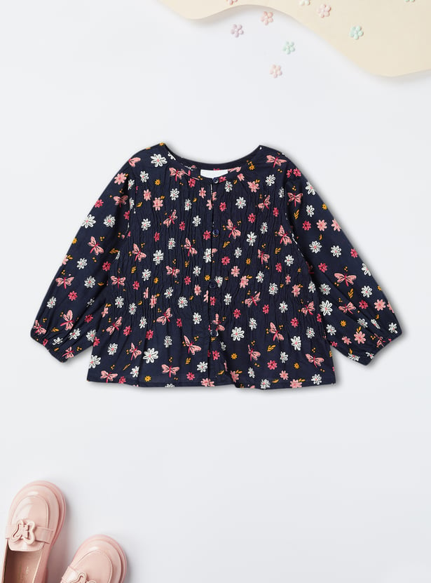 Girls Floral Print A-line Top