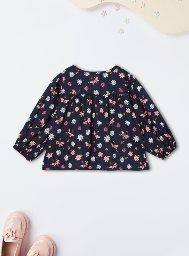 Girls Floral Print A-line Top