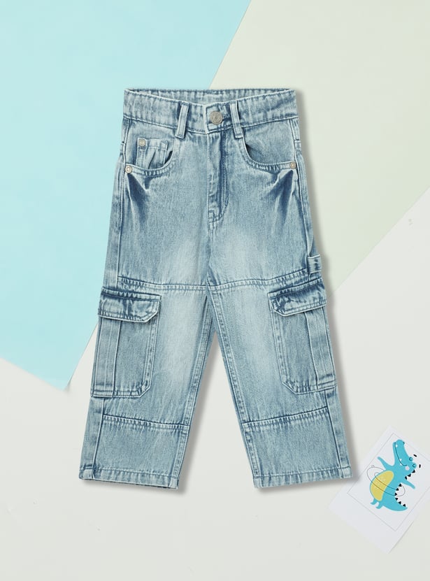 Boys Loose Fit Washed Cargo Jeans