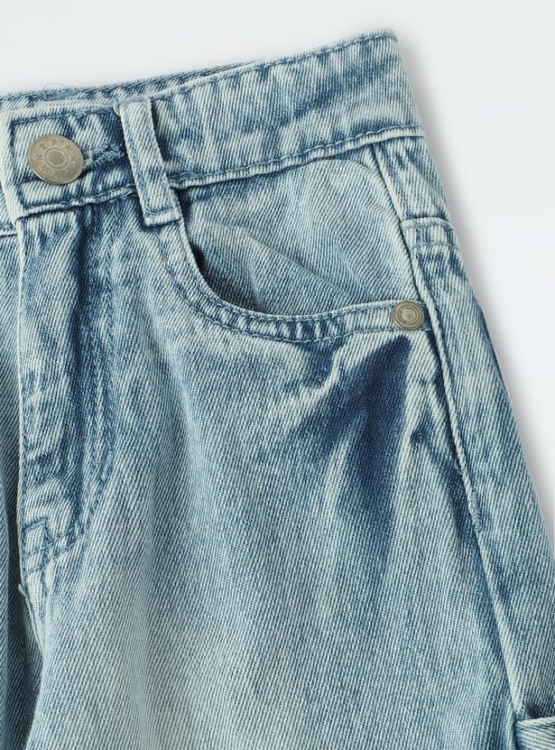 Boys Loose Fit Washed Cargo Jeans