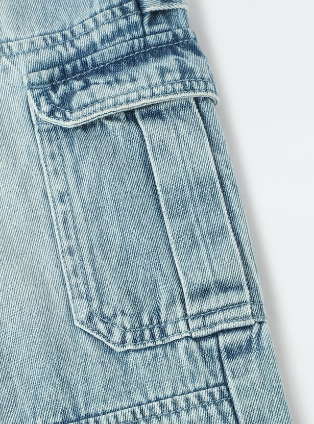 Boys Loose Fit Washed Cargo Jeans