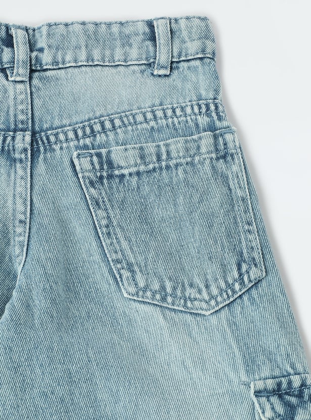 Boys Loose Fit Washed Cargo Jeans