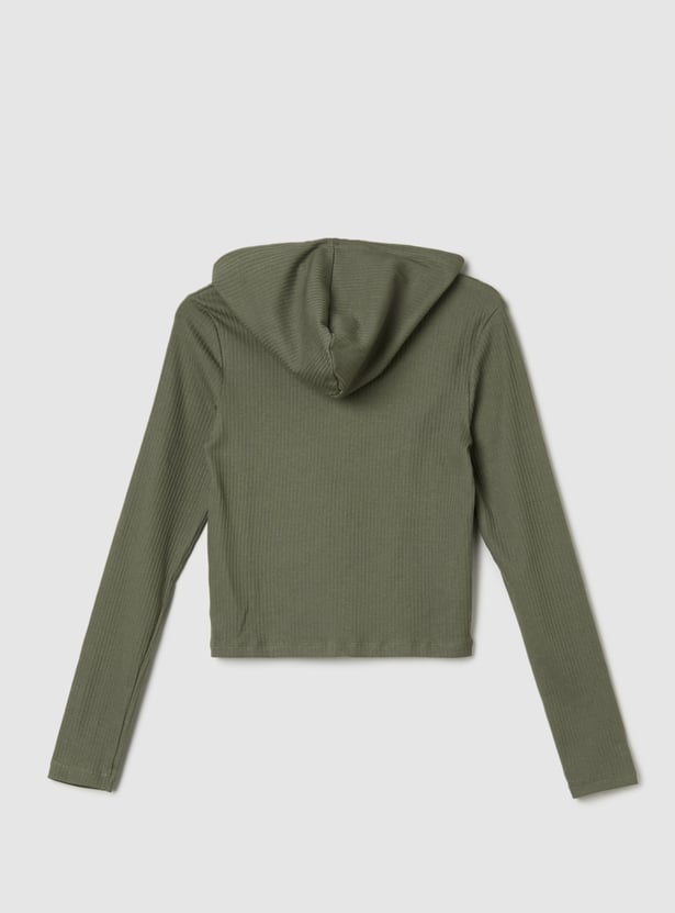 Girls Ribbed Hooded T-shirt