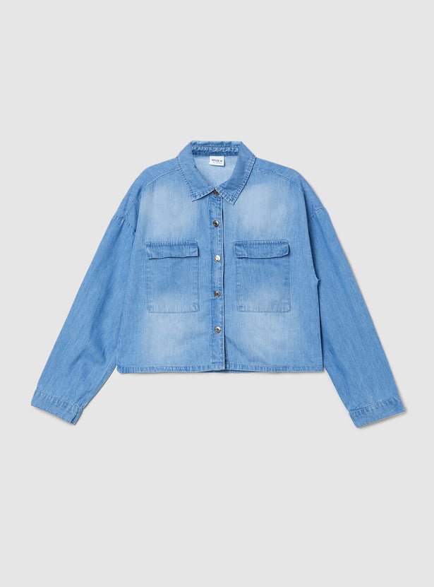 Girls Cropped Denim Shirt