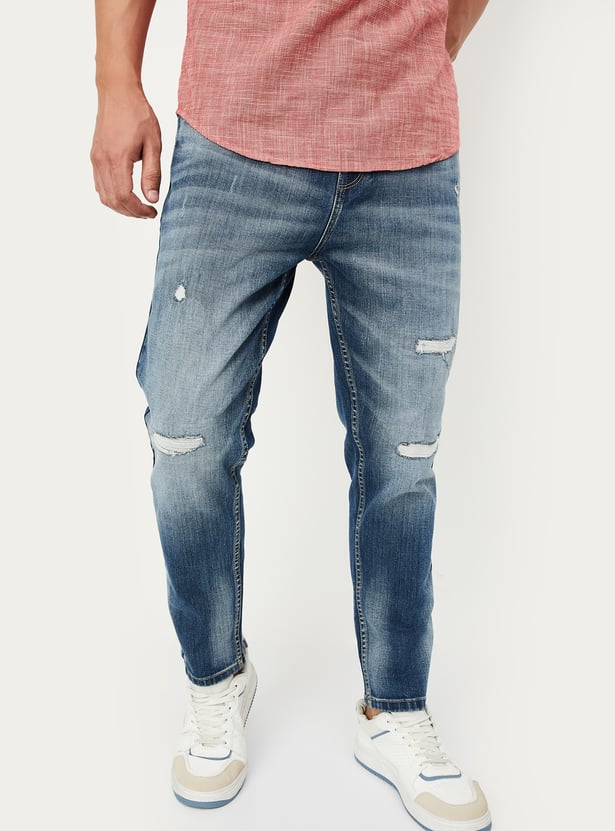 Men Carrot Fit Distressed Jeans