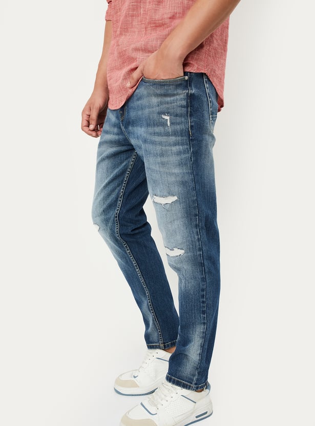 Men Carrot Fit Distressed Jeans