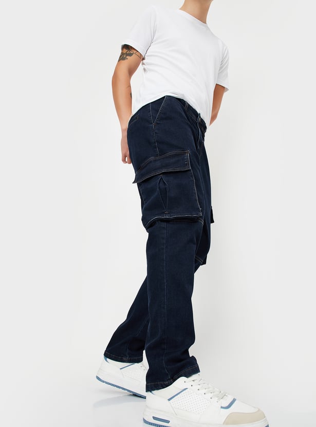 Men Carrot Fit Washed Cargo Jeans