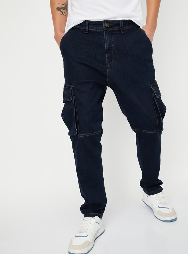 Men Carrot Fit Washed Cargo Jeans