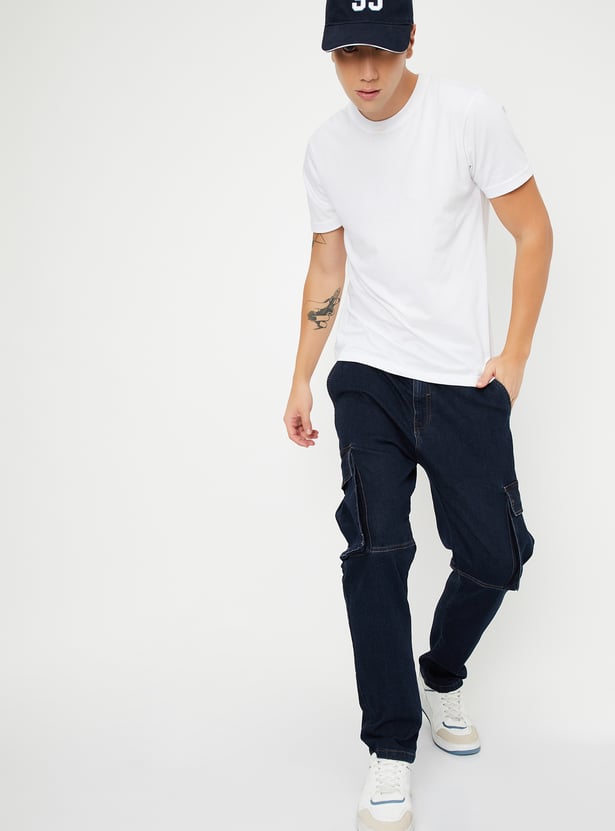 Men Carrot Fit Washed Cargo Jeans