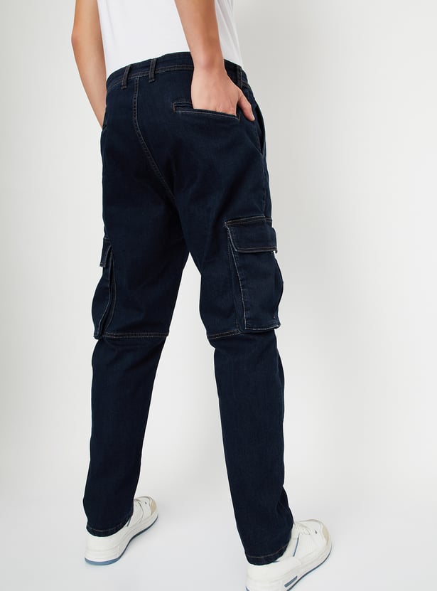 Men Carrot Fit Washed Cargo Jeans