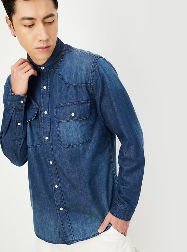 URB_N Men Regular Fit Washed Denim Shirt