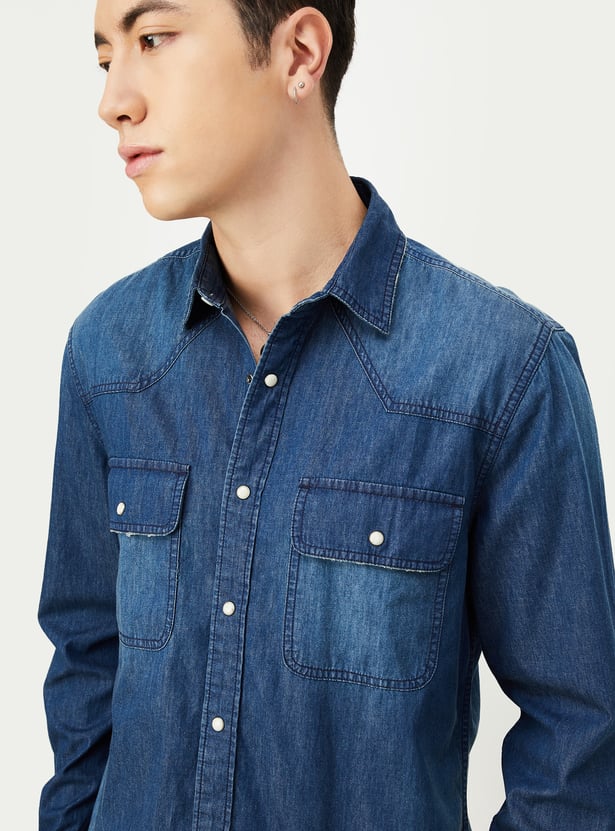 URB_N Men Regular Fit Washed Denim Shirt