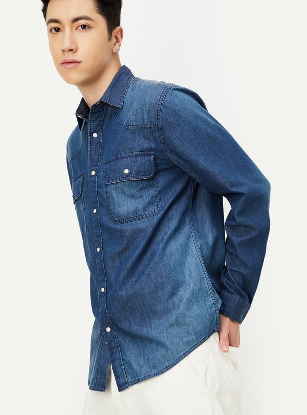 URB_N Men Regular Fit Washed Denim Shirt