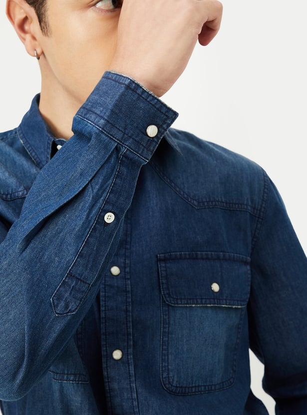 URB_N Men Regular Fit Washed Denim Shirt