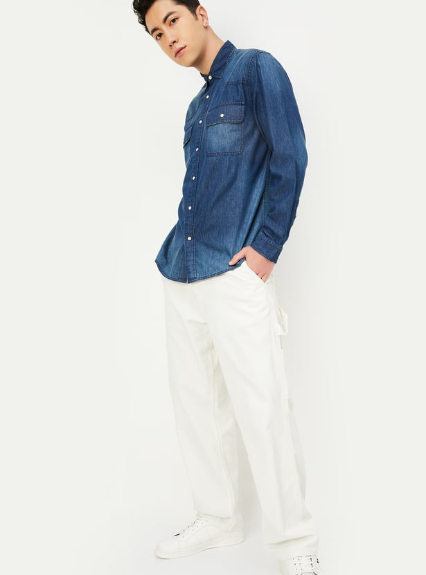 URB_N Men Regular Fit Washed Denim Shirt