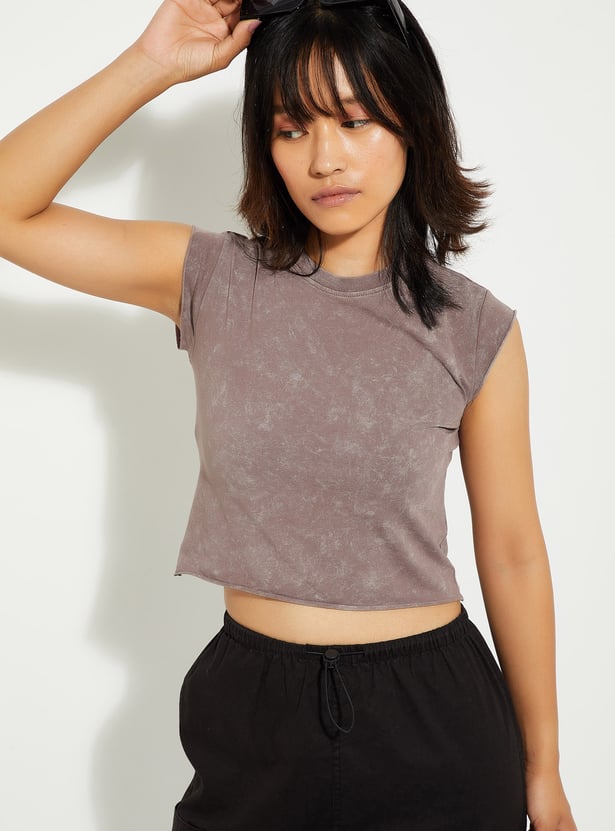 URB_N Women Acid Washed Cropped T-shirt