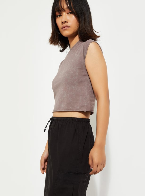 URB_N Women Acid Washed Cropped T-shirt