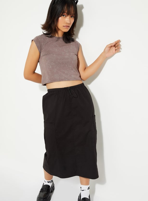 URB_N Women Acid Washed Cropped T-shirt