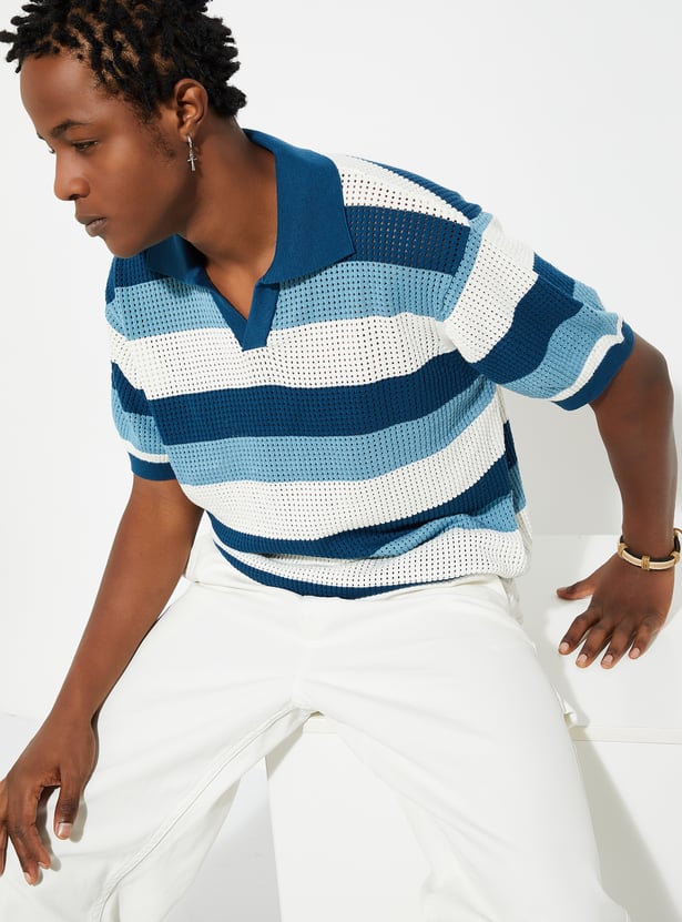 URB_N Men Oversized Striped Polo T-shirt