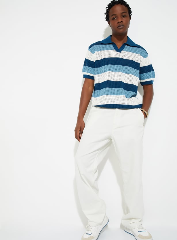 URB_N Men Oversized Striped Polo T-shirt