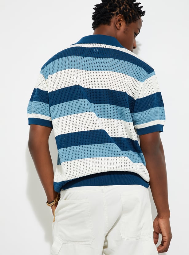 URB_N Men Oversized Striped Polo T-shirt