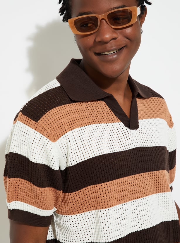 URB_N Men Oversized Striped Polo T-shirt