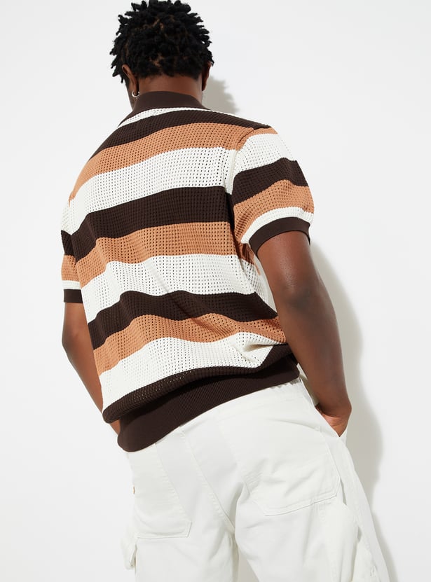 URB_N Men Oversized Striped Polo T-shirt