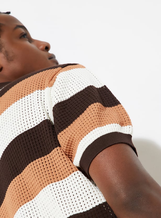 URB_N Men Oversized Striped Polo T-shirt