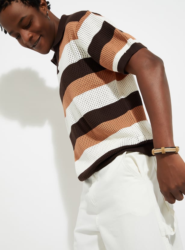 URB_N Men Oversized Striped Polo T-shirt
