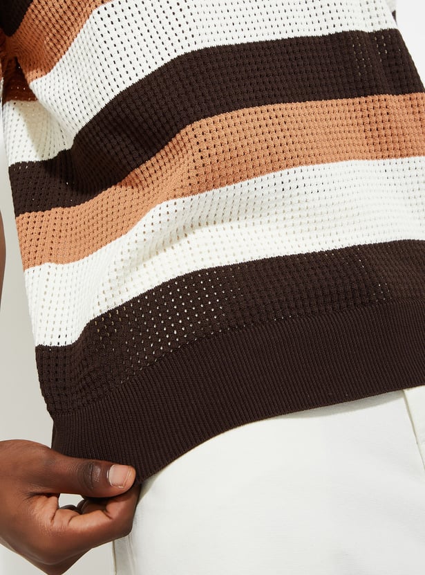 URB_N Men Oversized Striped Polo T-shirt